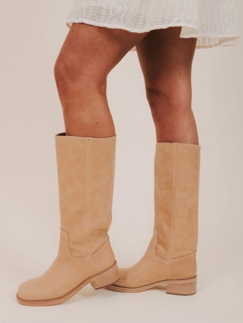 Steve Madden Knee High Boots 6 Tan Leather Riggs Biker Chunky Pull On New $200